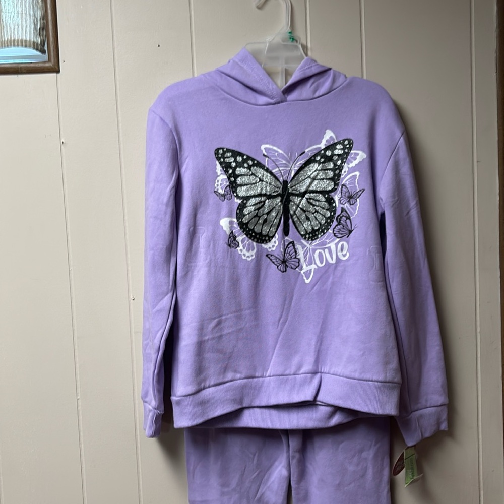 Butterfly fleece 2 piece set purple size 14 girls sweatshirt &sweatpants